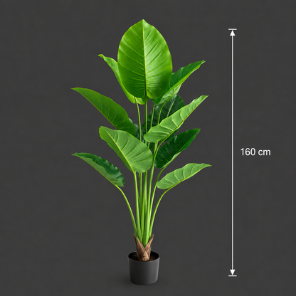 Pianta artificiale tipo Strelitzia, 160 cm, 12 foglie, verde