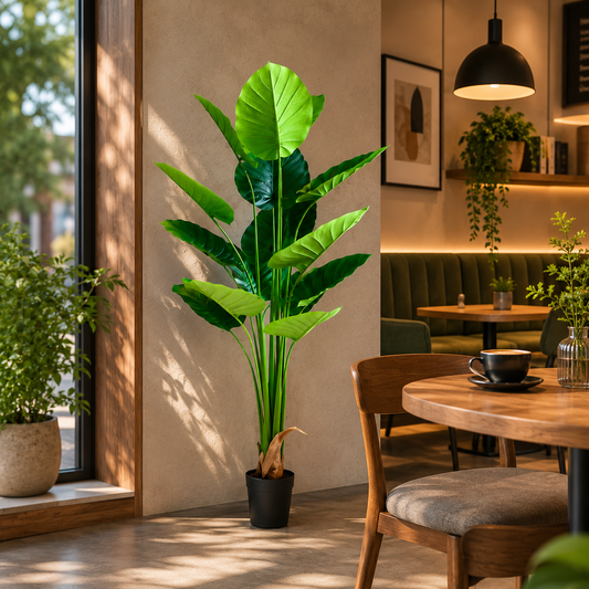 Pianta artificiale tipo Strelitzia, 180 cm, 15 foglie, verde