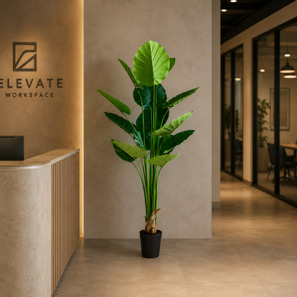 Pianta artificiale tipo Strelitzia, 180 cm, 15 foglie, verde