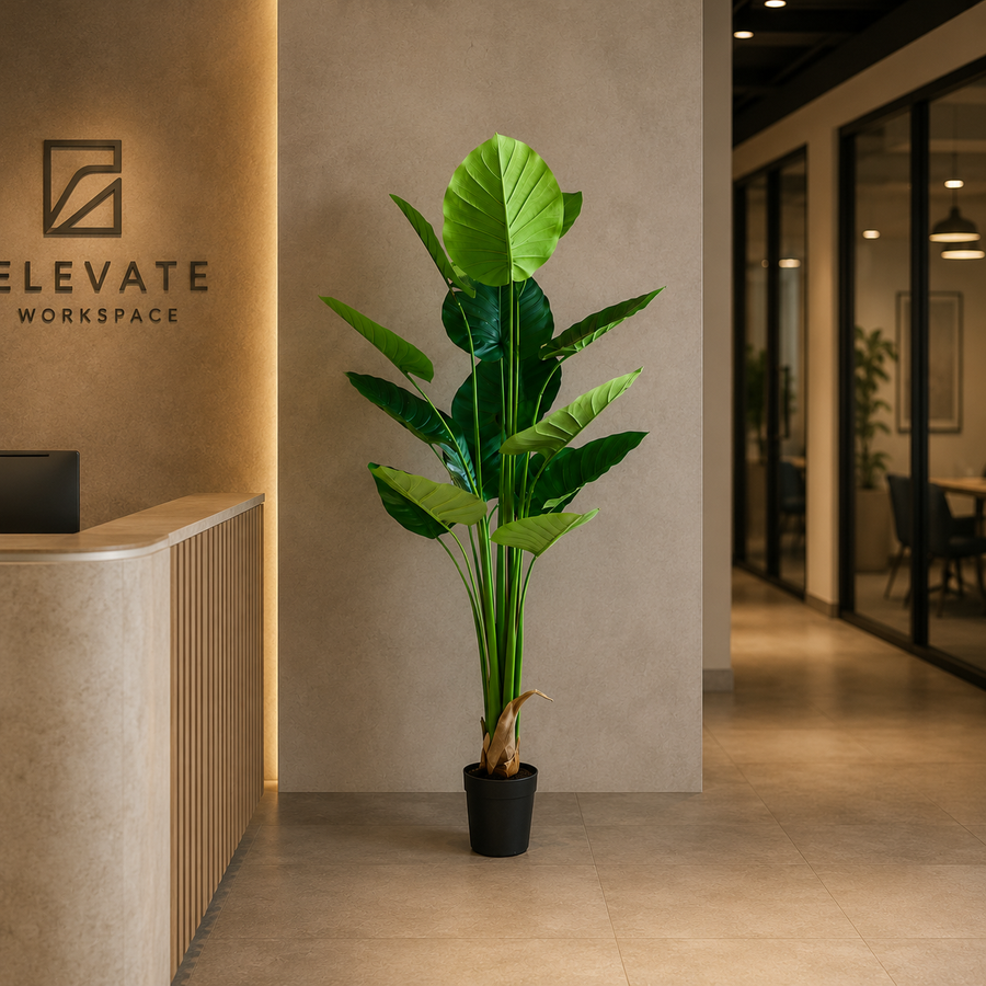 Pianta artificiale tipo Strelitzia, 180 cm, 15 foglie, verde