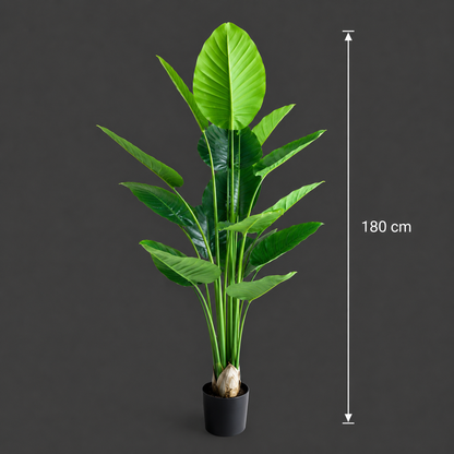 Pianta artificiale tipo Strelitzia, 180 cm, 15 foglie, verde