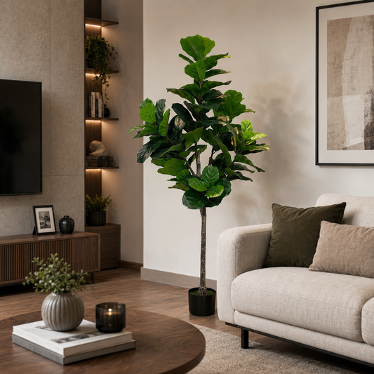 Pianta artificiale ad albero tipo Ficus, 180 cm, verde, con vaso