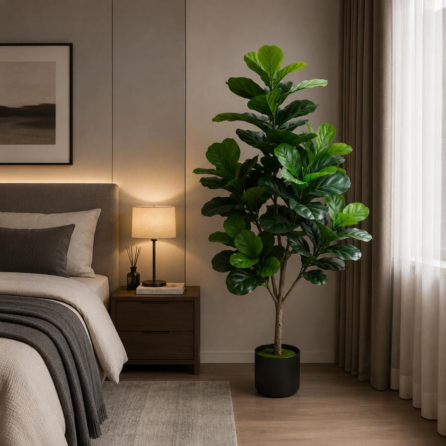 Pianta artificiale ad albero tipo Ficus, 3 bracci, 160 cm, verde, con vaso