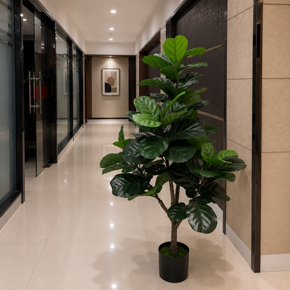 Pianta artificiale ad albero tipo Ficus, 3 bracci, 160 cm, verde, con vaso