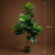 Pianta artificiale ad albero tipo Ficus, 3 bracci, 160 cm, verde, con vaso