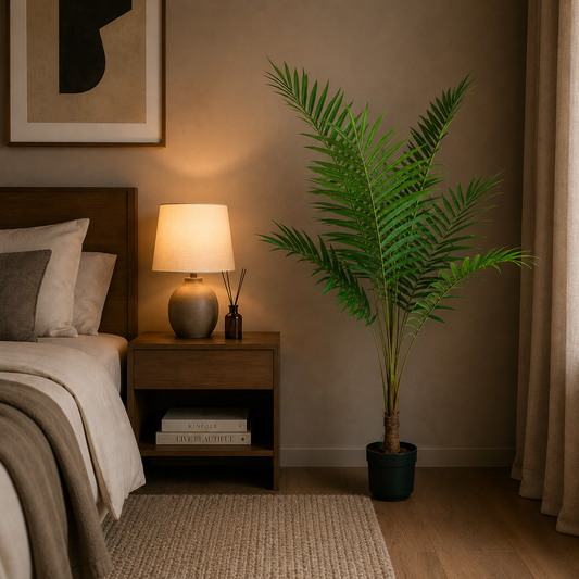 Pianta di palma Kentia artificiale, con foglie eleganti, 160 cm, 7 foglie, verde, con vaso