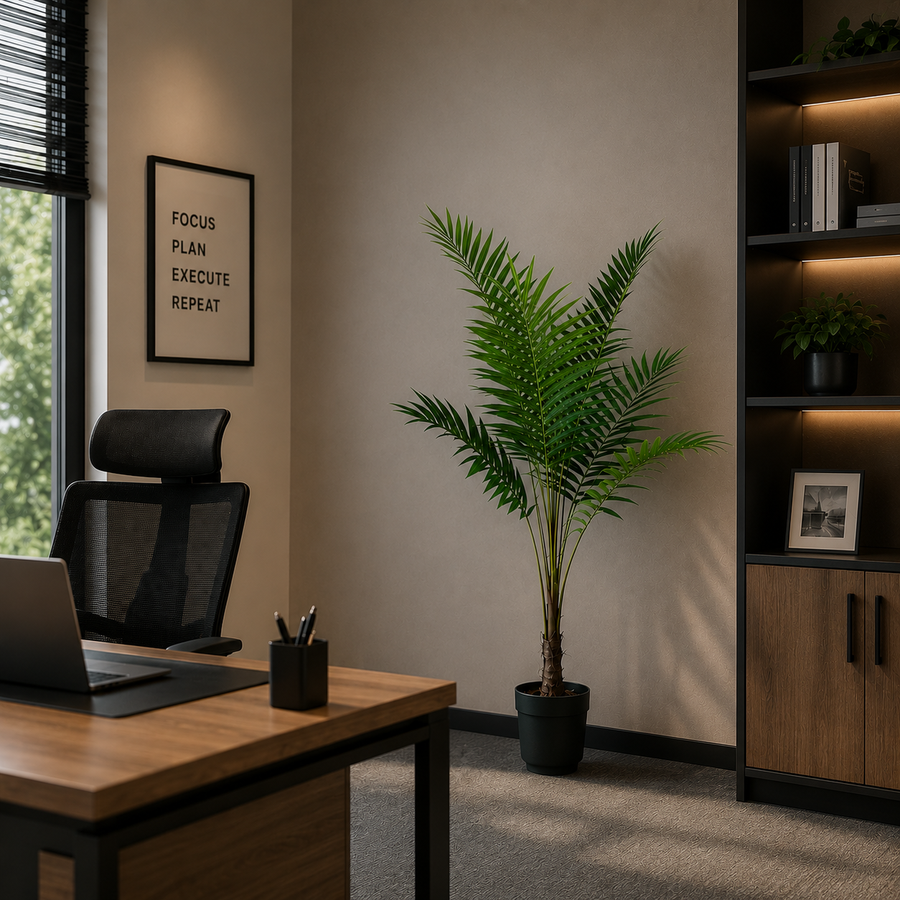 Pianta di palma Kentia artificiale, con foglie eleganti, 160 cm, 7 foglie, verde, con vaso