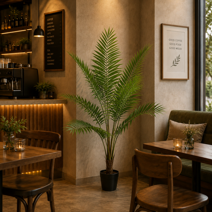 Pianta di palma Kentia artificiale, con foglie eleganti, 180 cm, 10 foglie, verde, con vaso