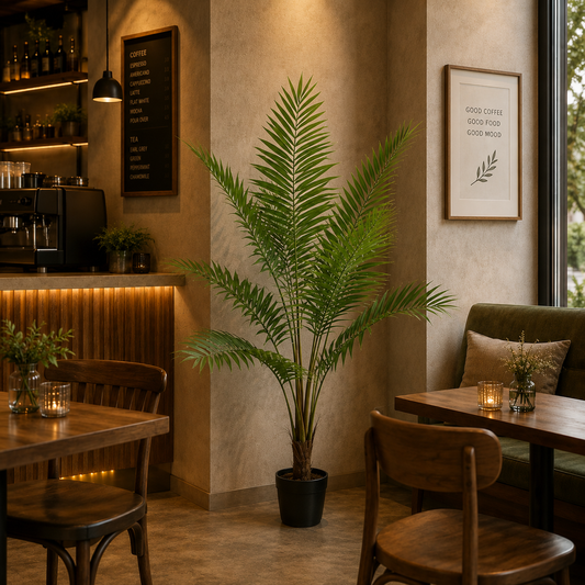 Pianta di palma Kentia artificiale, con foglie eleganti, 180 cm, 10 foglie, verde, con vaso