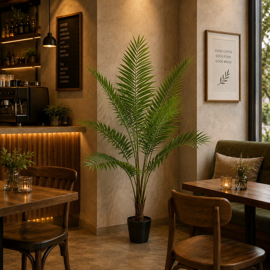Pianta di palma Kentia artificiale, con foglie eleganti, 180 cm, 10 foglie, verde, con vaso