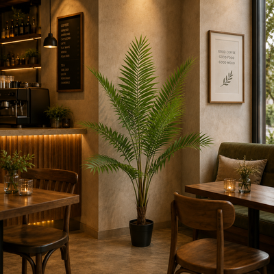 Pianta di palma Kentia artificiale, con foglie eleganti, 180 cm, 10 foglie, verde, con vaso