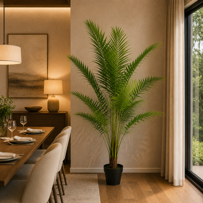 Pianta di palma Kentia artificiale, con foglie eleganti, 200 cm, 15 foglie, verde, con vaso