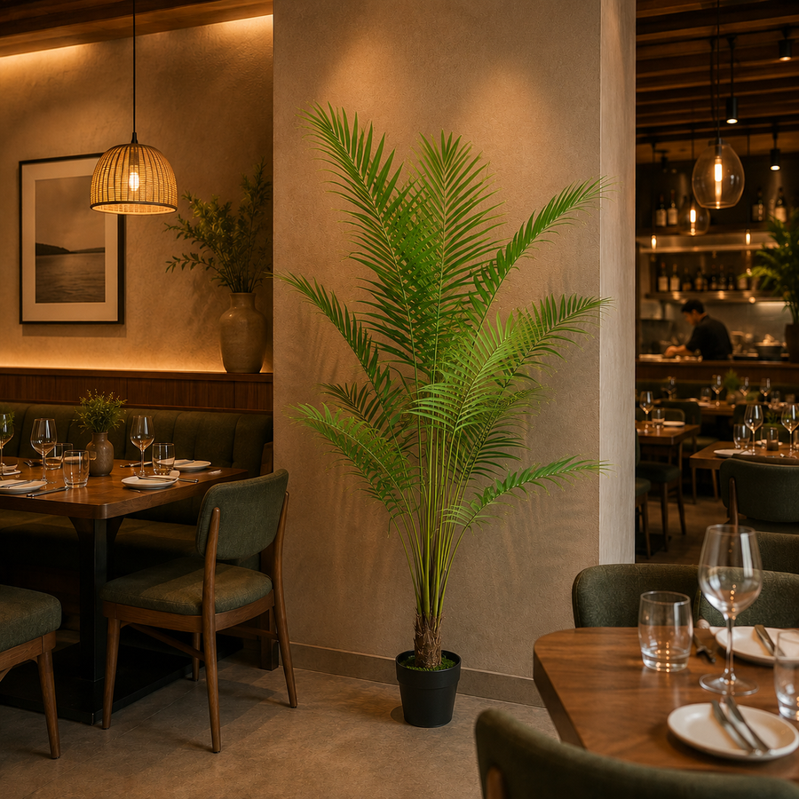 Pianta di palma Kentia artificiale, con foglie eleganti, 200 cm, 15 foglie, verde, con vaso