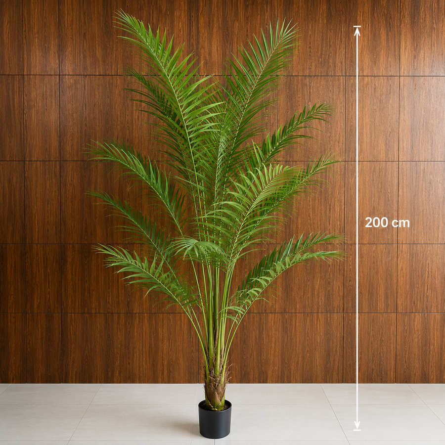 Pianta di palma Kentia artificiale, con foglie eleganti, 200 cm, 15 foglie, verde, con vaso