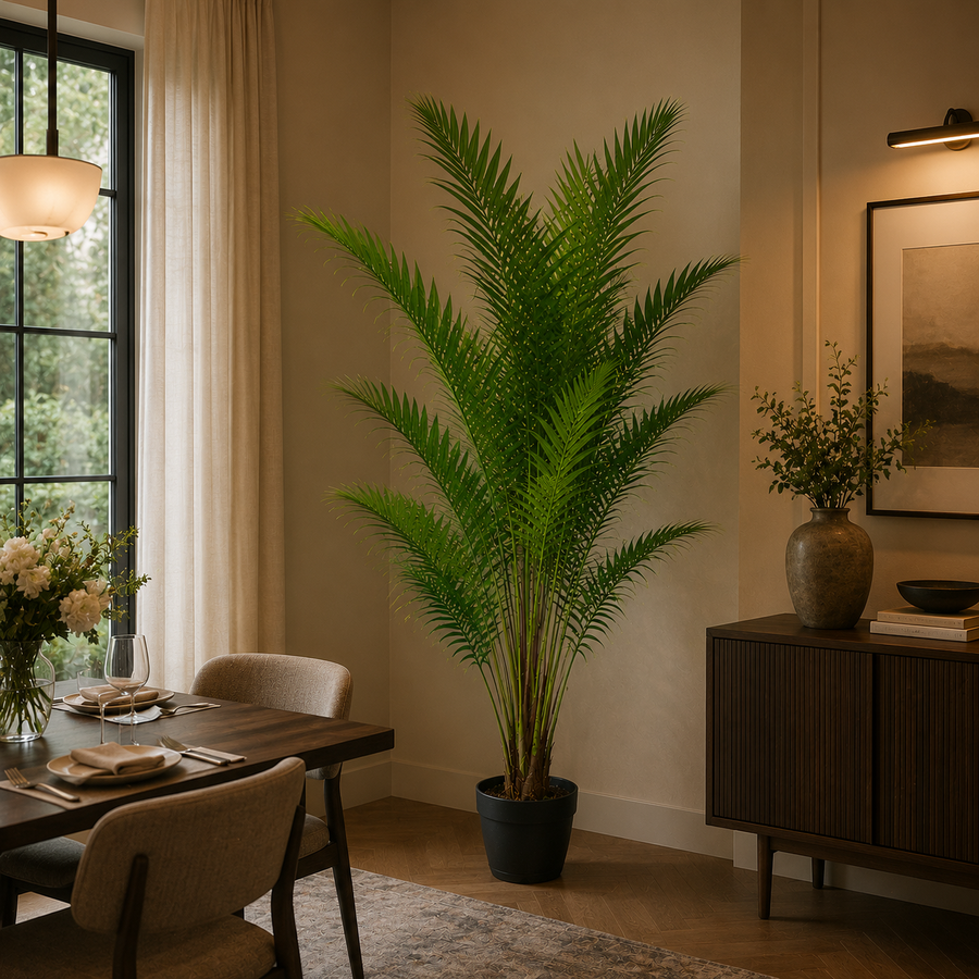 Pianta di palma Kentia artificiale, con foglie eleganti, 230 cm, 18 foglie, verde, con vaso