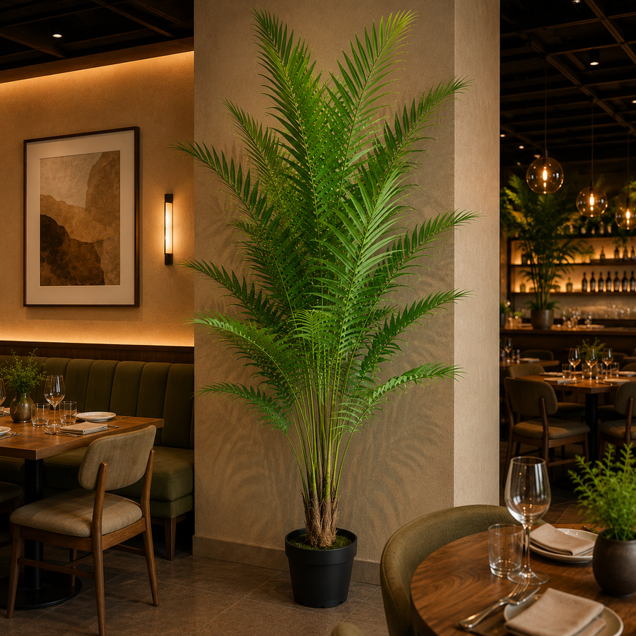Pianta di palma Kentia artificiale, con foglie eleganti, 230 cm, 18 foglie, verde, con vaso