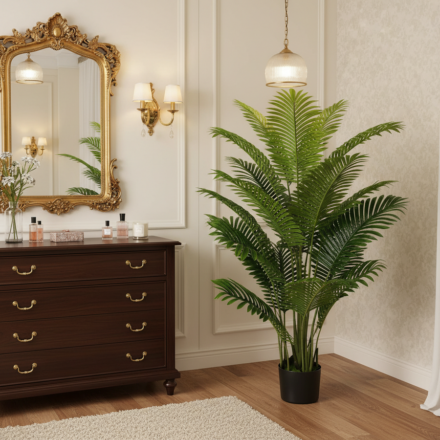 Pianta artificiale tipo palma Areca, 15 foglie, 150 cm, verde