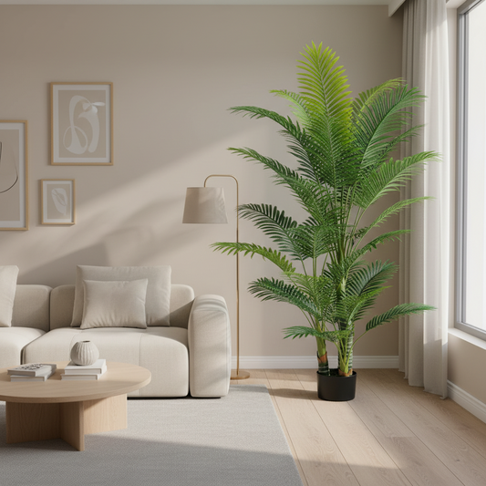 Pianta artificiale di palma Kentia, 3 steli, 17 foglie, 220 cm, verde, con vaso