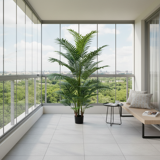 Pianta artificiale di palma Kentia, 3 steli, 30 foglie, 190 cm, verde, con vaso