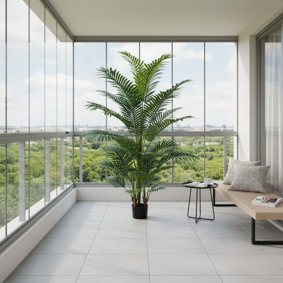 Pianta artificiale di palma Kentia, 3 steli, 30 foglie, 190 cm, verde, con vaso