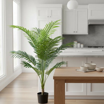 Pianta artificiale di palma Kentia, 12 foglie, 120 cm, verde, con vaso