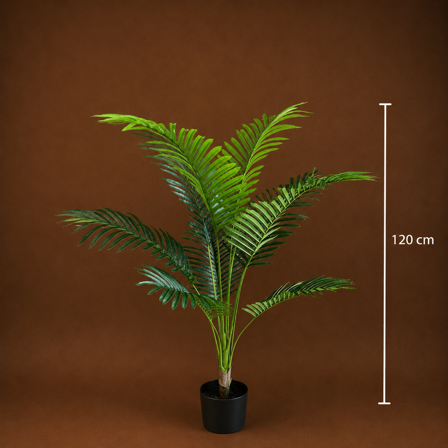Pianta artificiale di palma Kentia, 12 foglie, 120 cm, verde, con vaso