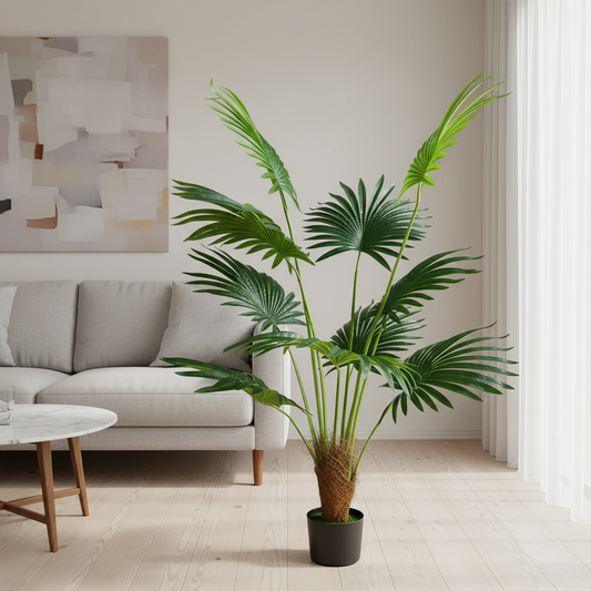 Pianta artificiale Livistona tipo palma, 10 foglie, 160 cm, verde
