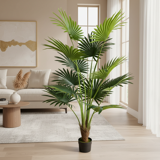Pianta artificiale Livistona tipo palma, 12 foglie, 180 cm, verde