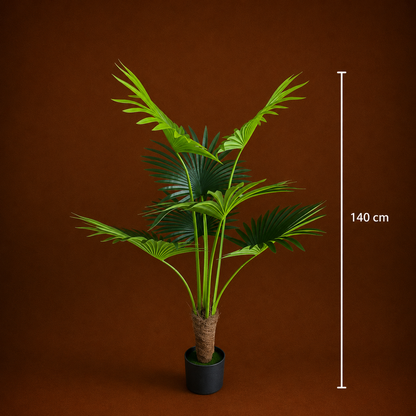 Pianta artificiale Livistona tipo palma, 7 foglie, 140 cm, verde