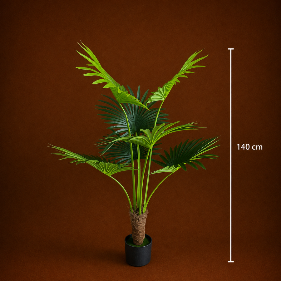 Pianta artificiale Livistona tipo palma, 7 foglie, 140 cm, verde