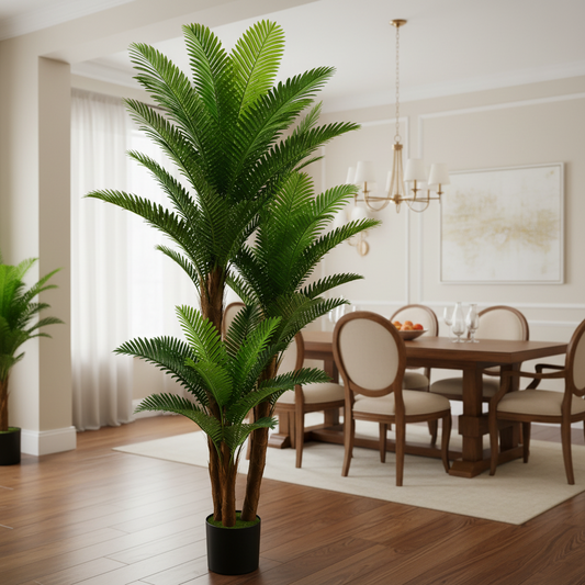 Pianta di palma artificiale, 3 bracci, 190 cm, verde, con vaso