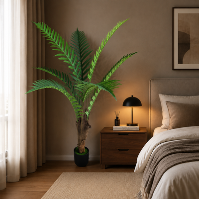 Pianta artificiale di palma reale, 160 cm, 7 foglie, verde, con vaso