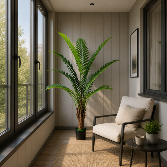 Pianta artificiale di palma reale, 180 cm, 10 foglie, verde, con vaso