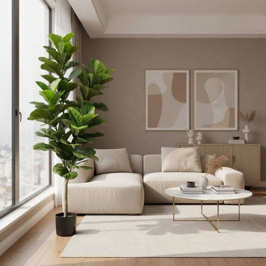 Pianta di fico artificiale, foglie con 4 rami, 180 cm, verde, con vaso
