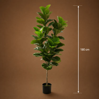 Pianta di fico artificiale, foglie con 4 rami, 180 cm, verde, con vaso