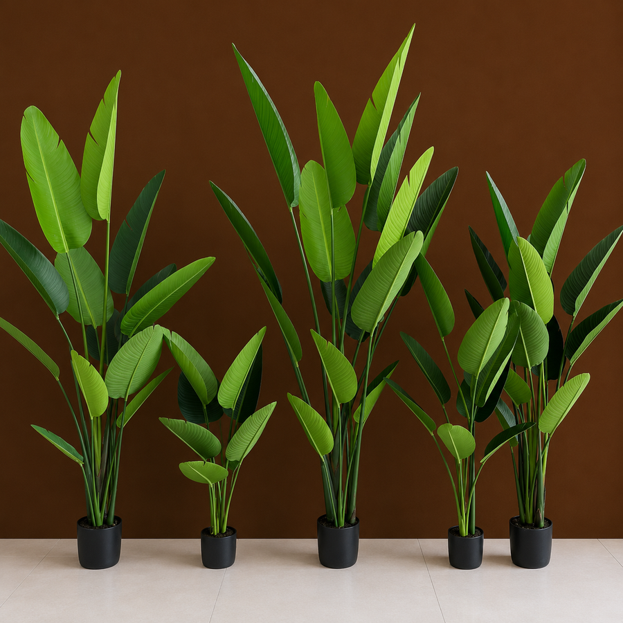 Pianta artificiale tipo Strelitzia Nicolai (Uccello del Paradiso), 180 cm, 13 foglie, Verde