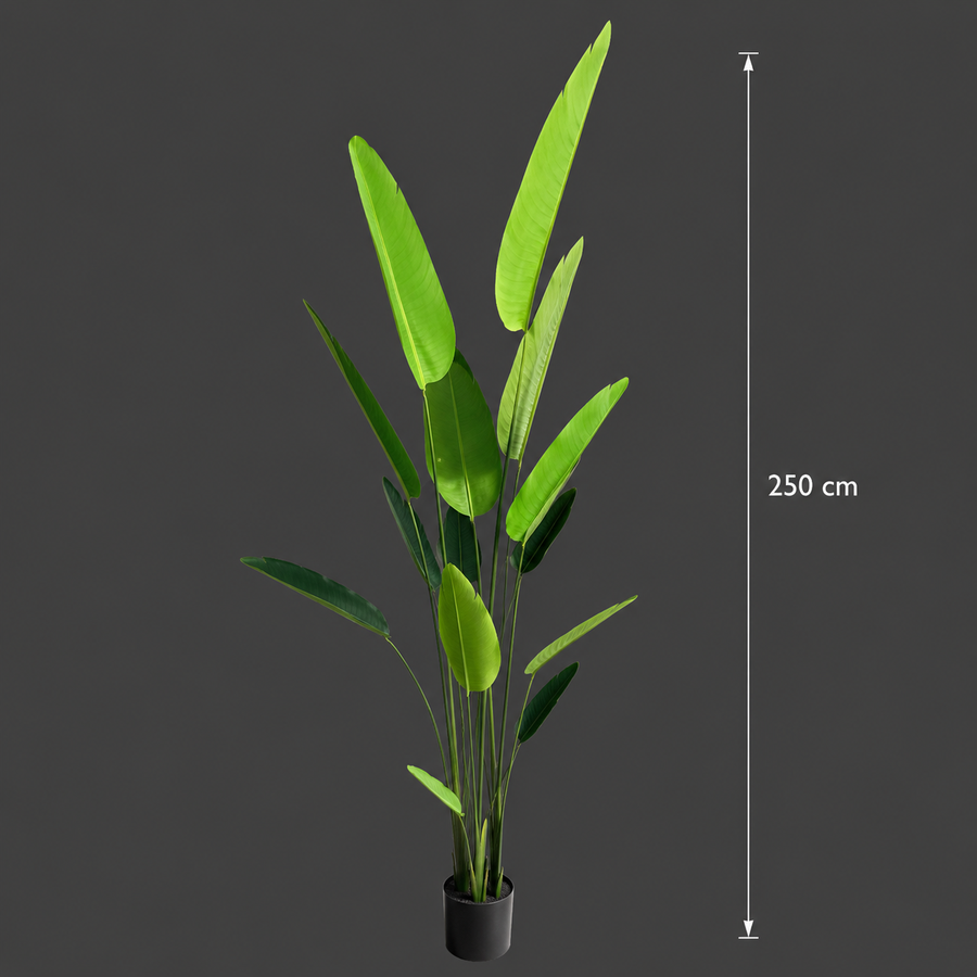 Pianta artificiale tipo Strelitzia Nicolai (Uccello del Paradiso), 250 cm, Verde