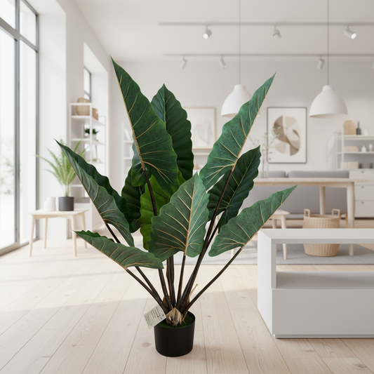 Pianta artificiale di alocasia a foglie larghe, 120 cm, verde