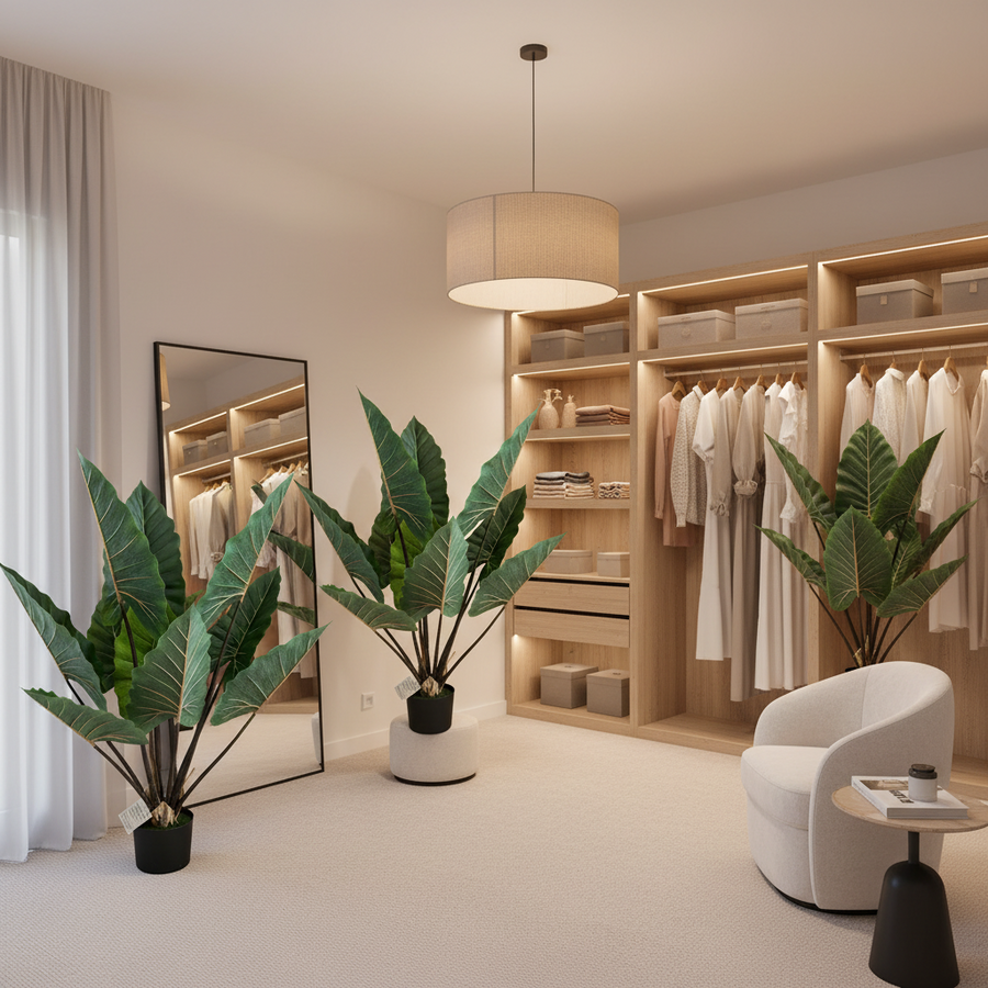 Pianta artificiale di alocasia a foglie larghe, 120 cm, verde