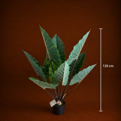 Pianta artificiale di alocasia a foglie larghe, 120 cm, verde