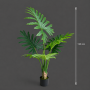 Pianta artificiale tipo filodendro, 6 foglie, 120 cm, verde