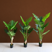 Pianta artificiale tipo filodendro, 6 foglie, 120 cm, verde