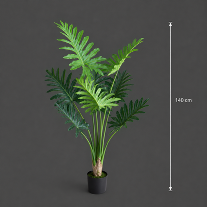 Pianta artificiale tipo filodendro, 8 foglie, 140 cm, verde