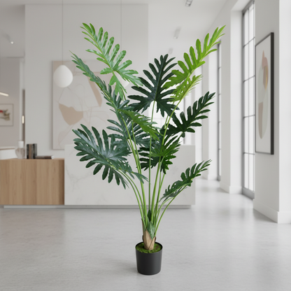 Pianta artificiale tipo filodendro, 10 foglie, 160 cm, verde