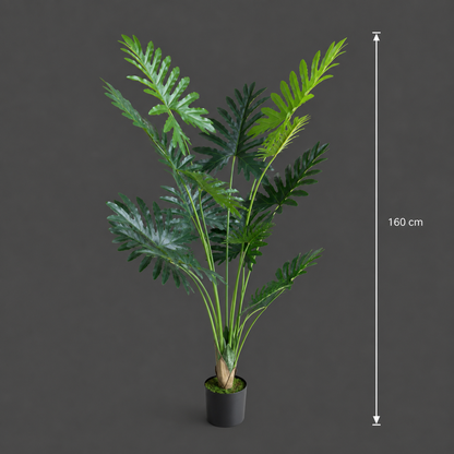 Pianta artificiale tipo filodendro, 10 foglie, 160 cm, verde