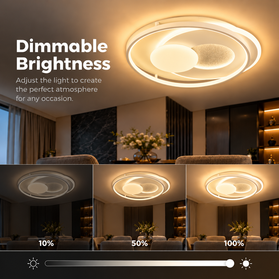 Lampadario LED con telecomando ASTERA, Forma Rotonda, 86W, Luce Fredda/Calda/Neutra, Dimmerabile, Bianco