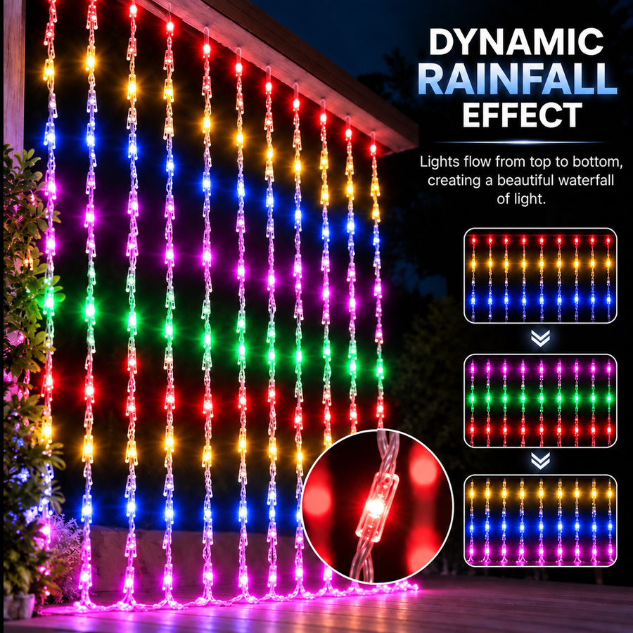 Instalatie de Craciun Tip Ploaie, Lumina Multicolora, 300 x 300cm, 320 LED-uri