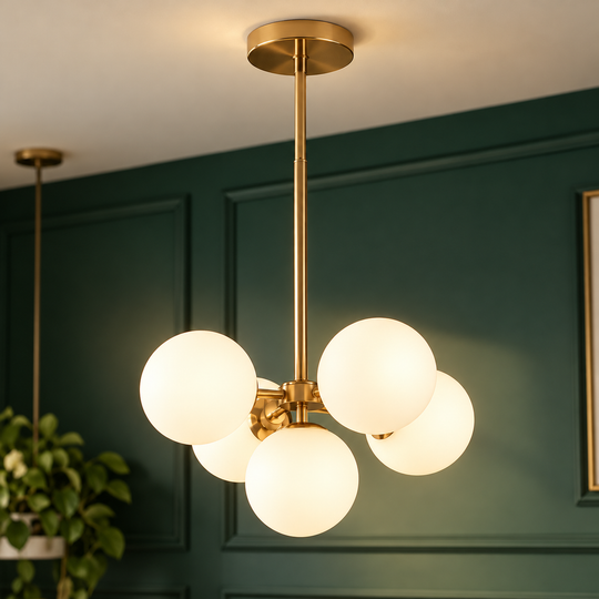 Lampadario ORBS Eleganza, 48 cm, 5xE27, Globi, Oro