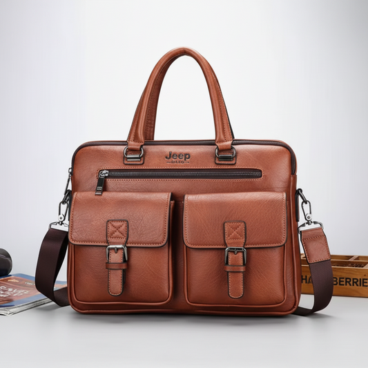 Borsa per laptop da lavoro SAMARKAND, 38x7x28 cm, pelle ecologica, marrone scuro