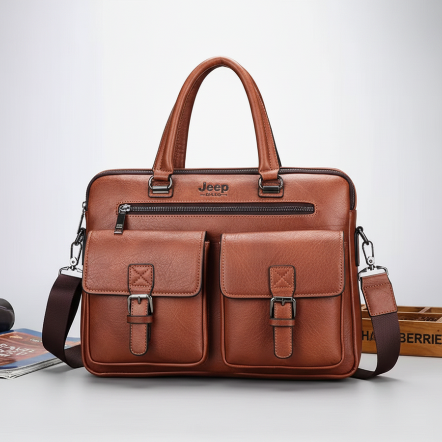 Borsa per laptop da lavoro SAMARKAND, 38x7x28 cm, pelle ecologica, marrone scuro